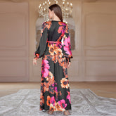 Fall V neck French High Waist Big Swing Dress with Belt